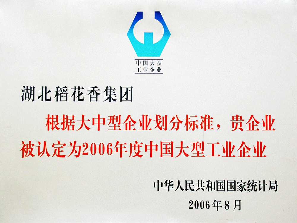 2006年8月，稻花香集團被國家統計局認定為”中國大型工業企業“